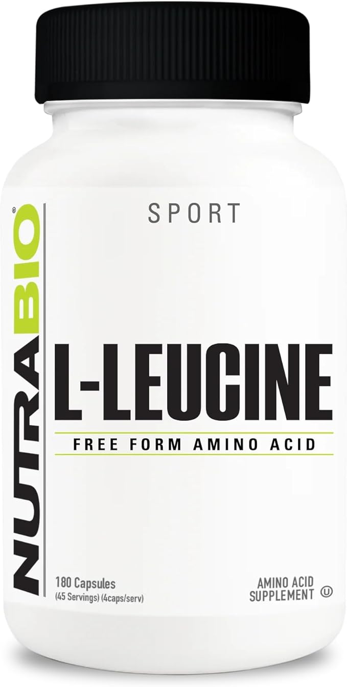 NutraBio L-Leucine Supplement - Optimal Amino Acid for Muscle Growth &amp Recovery - Naturally Fermented Free Form Leucine Amino Acids Supplement- Vegan Non-GMO Gluten Free - 400mg 180 Capsules