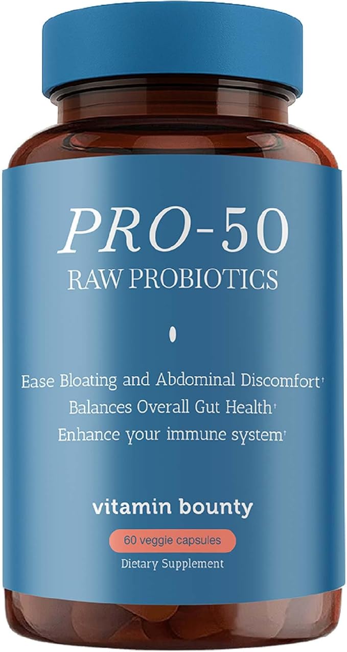Vitamin Bounty Pro-50 - Probiotics for Women &amp Men - 50 Billion CFU - 13 Strains Probiotic + Prebiotic - Probiotics for Digestive Health - Delayed Release Capsules - 60 Count