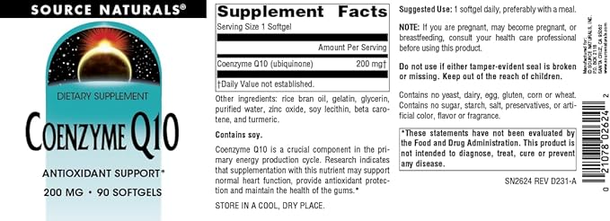 Source Naturals Coenzyme Q10 Antioxidant Support* for Heart Brain Immunity &amp Liver Support 200 mg - 90 Softgels
