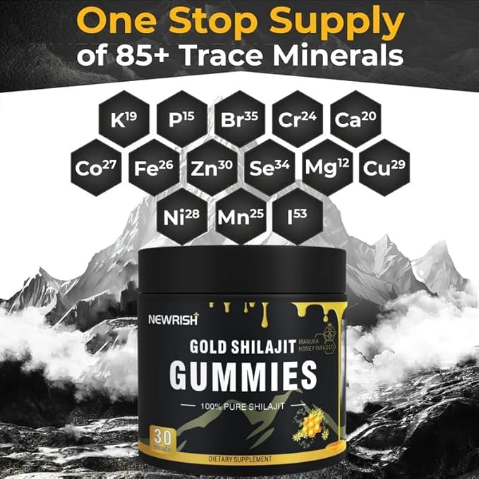 Shilajit Gummies l Manuka Honey | Himalayan shilajit |No Added Sugar I Ashwagandha Gokshura| Fulvic Acid &amp 85+ Trace Minerals I for Men Women I Non-GMO I 100% Natural &amp Organic I 30 Gummy