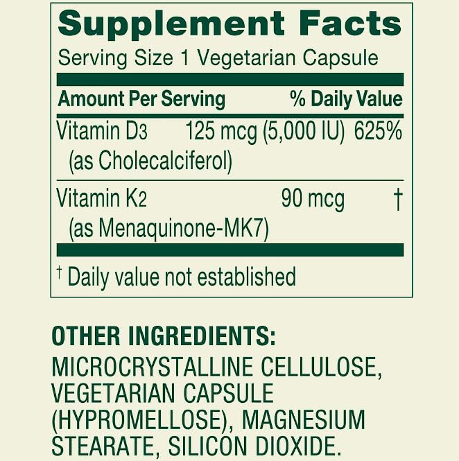 Vitamin K2 + D3 • 5000 IU D3 + Vitamin K2 • Bone Heart &amp Immune Support • 90 Vegetarian Capsules • Non-GMO by Spring Valley + Daily Supplement Tracker Sticker
