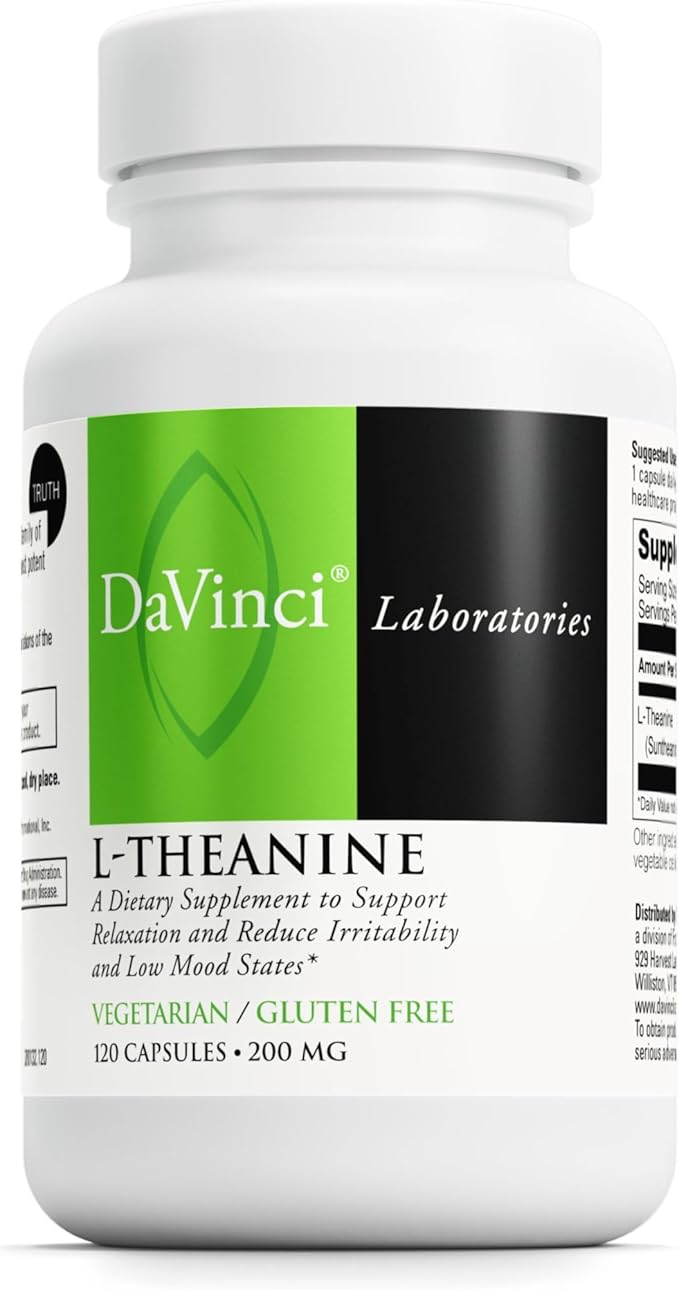DAVINCI Labs L-Theanine - Dietary Supplement to Help with Concentration Focus Relaxation and Irritability* - with 200 mg L-Theanine per Serving - 120 Vegetarian Capsules