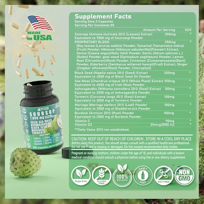 Vyxion Soursop Bitters Bundle Liquid &amp Capsule Sea Moss Moringa Turmeric Black Seed Oil Oregano Ashwagandha | Herbal Extracts for Overall Health-Enhancing | Vegan Non-GMO