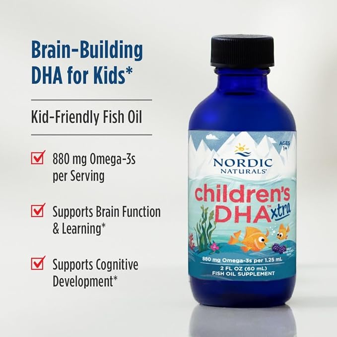 Nordic Naturals Children’s DHA Xtra Berry Punch - 2 oz for Kids - 880 mg Total Omega-3s with EPA &amp DHA - Cognitive &amp Immune Function Learning Social Development - Non-GMO - 48 Servings