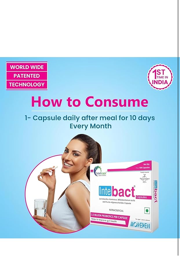 Inte.bact Probiotic Capsules for Gut Health 10 Veg Capsules Pack of 2
