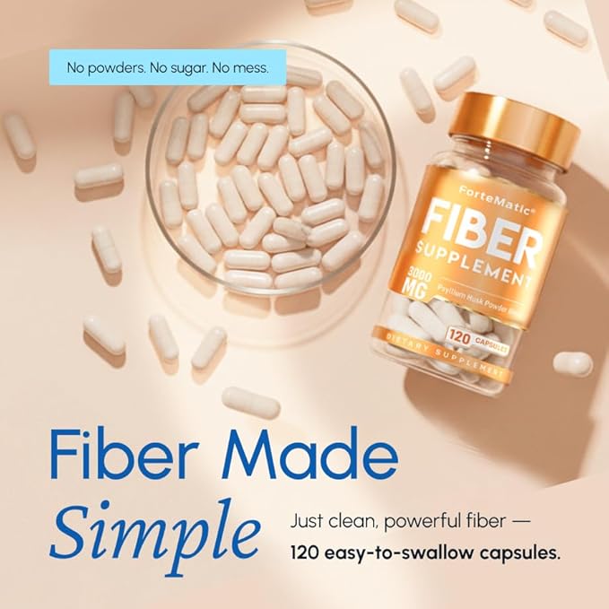Fiber Supplement Capsules – Psyllium Husk 3000mg for Digestive Health &amp Gut Health | Fiber Capsules for Constipation | Aloe Vera Chia Seed &amp Flaxseed | 120 Count