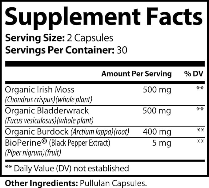 Sea Moss Capsules - 1400mg - 60 Capsules - Irish Sea Moss Advanced Superfood with Bladderwrack &amp Burdock Root - High-Potency Vegan Made in The USA - for Digestive Immune Thyroid Support