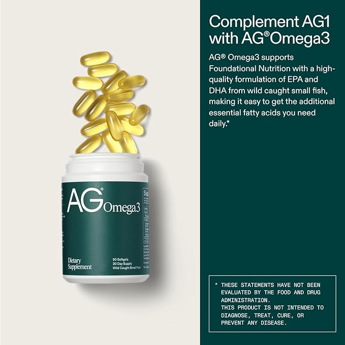 AG1 Omega 3 Fish Oil Softgels – 2000mg EPA &amp DHA from Wild-Caught Fish Supports Heart Brain &amp Joint Health | 90 Capsules | Athletic Greens Supplement