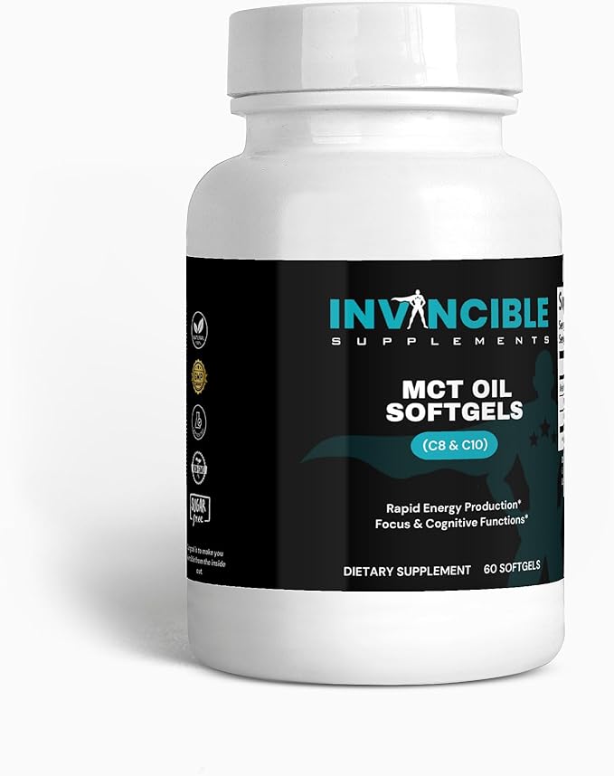 Premium MCT Oil Softgels C8 C10 | Brain &amp Energy Boost | Non-GMO Lab Tested 1100mg Caprylic Acid Keto Friendly Supplement