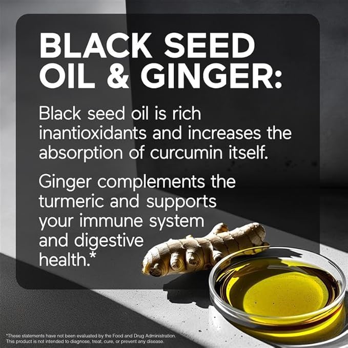 SMARTERNUTRITION Curcumin Softgels - Vegan High Absorption 400 mg Turmeric Supplement + Black Seed Oil &amp Ginger - 95% Tetrahydrocurcuminoids Non-GMO USA Manufactured - 60 Ct[30 Servings]