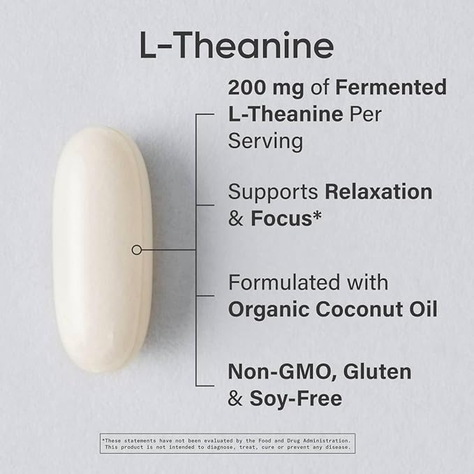 Sports Research Double Strength L-Theanine Supplement - Suntheanine Softgels for Focus Relaxation &amp Alertness - Non-Drowsy Support Made with Coconut Oil Non-GMO &amp Gluten Free - 200mg 120 Co