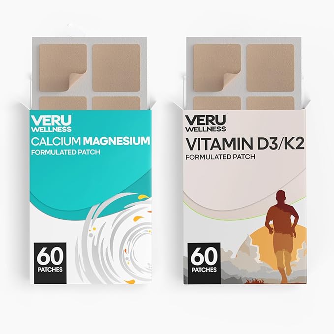 Veru Wellness Bone Health Complete Duo Lifestyle Patches Vita D3/K2 Calcium Magnesium - Self Adhesive Time Release Topical Patch 8-10 Hours (60 Day Supply)