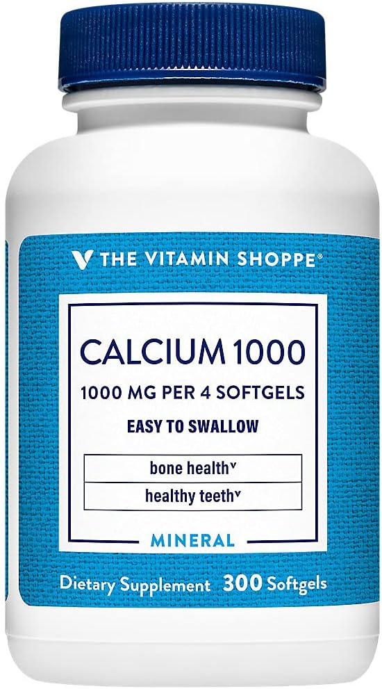 The Vitamin Shoppe Calcium 1000MG - Bone Strength Teeth Health &amp Muscle Function Support Daily Mineral (300 Softgels)