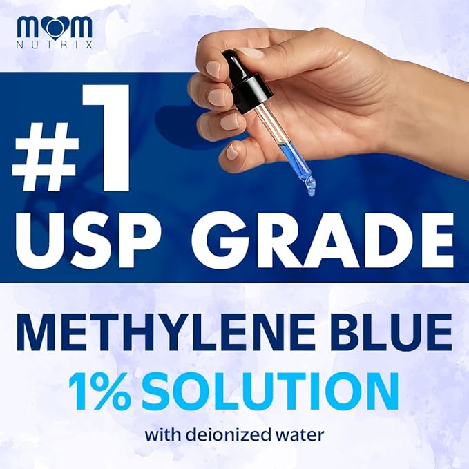 MOM NUTRIX Methylene Blue Pharmaceutical Grade - USP Grade 1% Solution Third-Party Tested Brain Health Dietary Supplement for Humans - No Formaldehyde Alcohol Free - Made in USA - 60 ml 2 oz