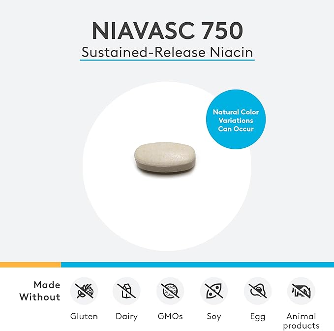 XYMOGEN NiaVasc 750 - Sustained-Release Niacin for a Lesser Flushing Effect - Supports The Maintenance of Healthy Blood Lipids (120 Time-Release Tablets)