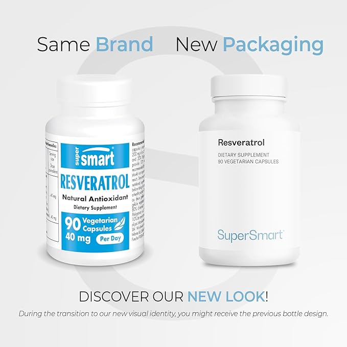 Supersmart - Resveratrol 40 mg Per Day - Organic Red Grapes Extract | Non-GMO &amp Gluten Free - 90 Vegetarian Capsules