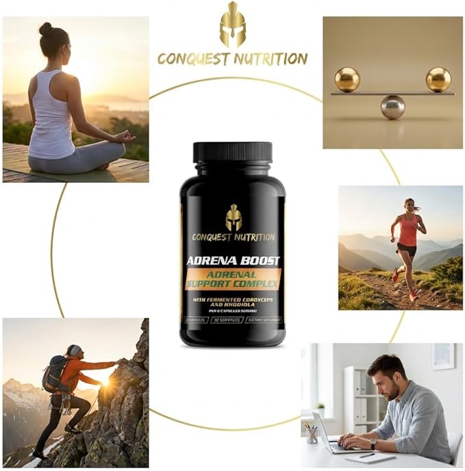 Adrena Boost Adrenal Support Complex - Help Maintain Healthy Energy &amp Stress Levels. Cordyceps Eleuthero Rhodiola Chlorella Burdock Bromelain Japanese Knotwood - 60 Veggie Capsules