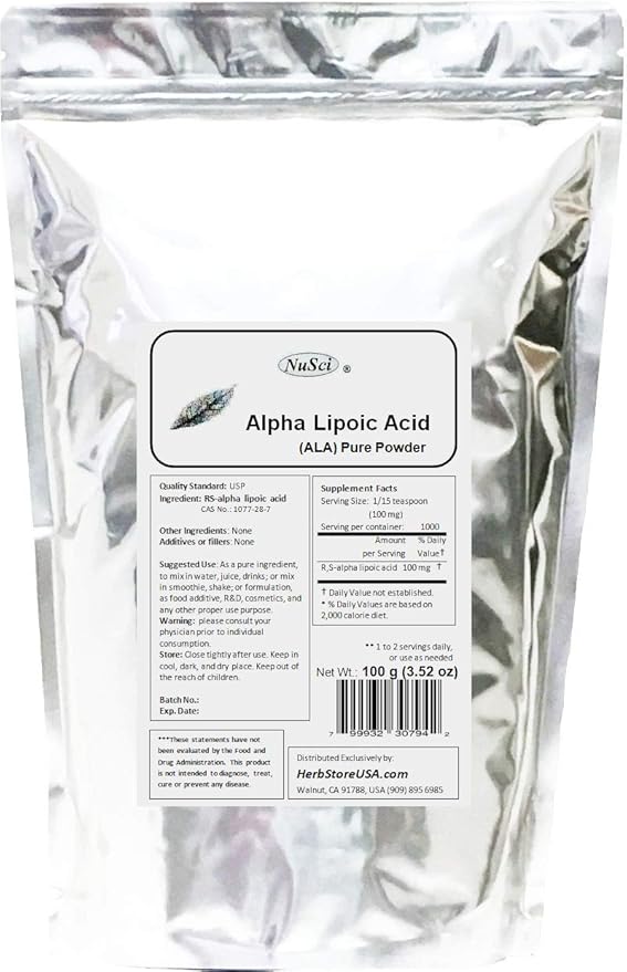 Pure ALA RS- Alpha Lipoic Acid Powder (100 Grams (3.52 oz))