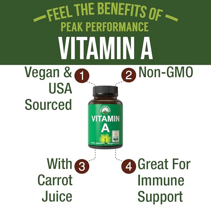 Certified Organic Vitamin A 5000 IU Supplement Capsules - High Potency Vitamins - for Adults Men Women Kids - Made with Carrot Juice - Great for Immune Skin Eye Support - Non GMO Vegan Pills