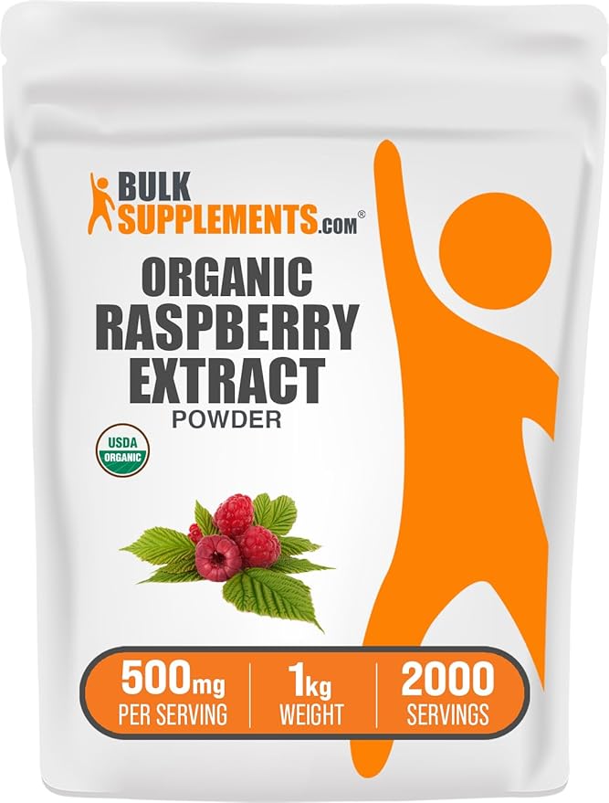 BulkSupplements.com Organic Raspberry Extract Powder - from Raspberry Fruit Antioxidant Source Herbal Supplement - Gluten Free 1kg (2.2 lbs) (Pack of 1)
