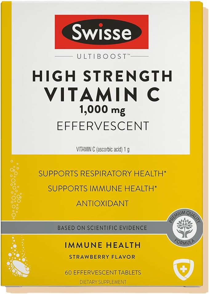 Swisse Effervescent Vitamin C 1000mg Dissolvable Vitamin C Powder Tablets | Immune Support Supplement and Antioxidant | VIT C Supports Immunity Health * | Ascorbic Acid Vitamin C Drink | 60 Tablets