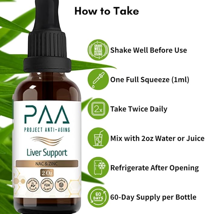 Liver Support Supplement with NAC Zinc Milk Thistle Complex 2 Oz Liquid Tincture Natural Detox Formula