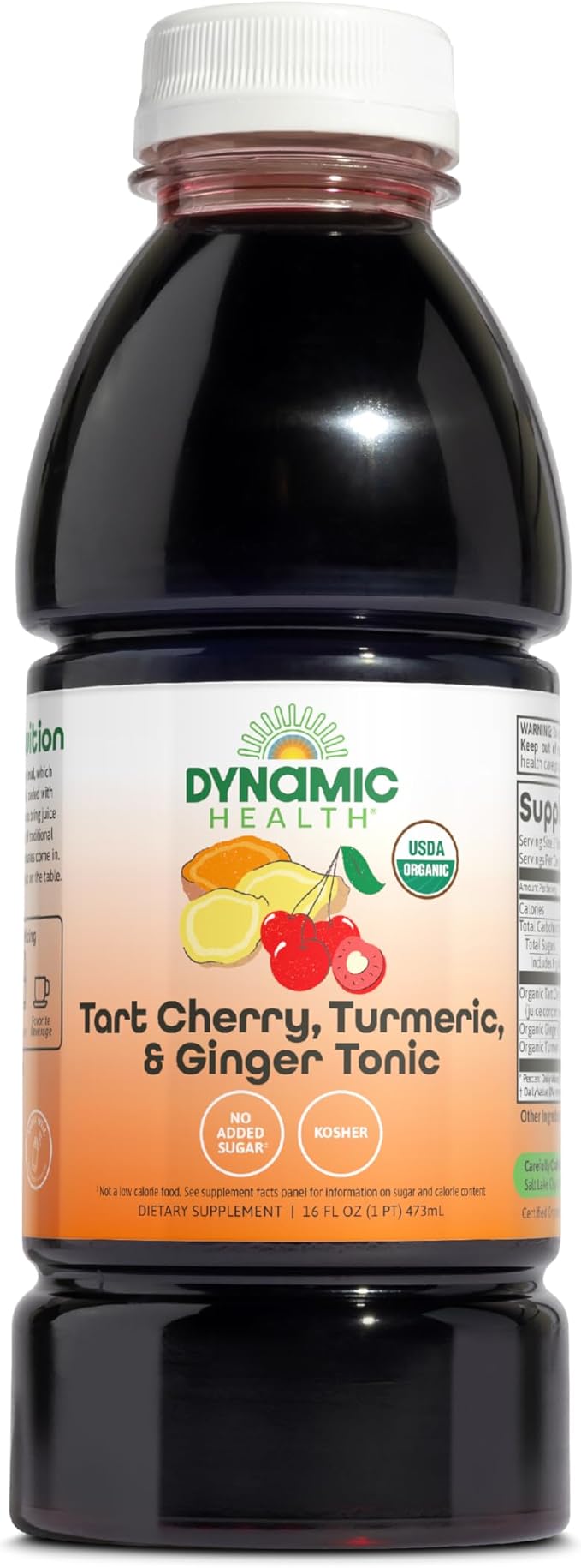 Dynamic Health Tart Cherry Juice Tonic with Turmeric &amp Ginger | Vegetarian and Kosher | Key Compounds | 16 Fl Oz