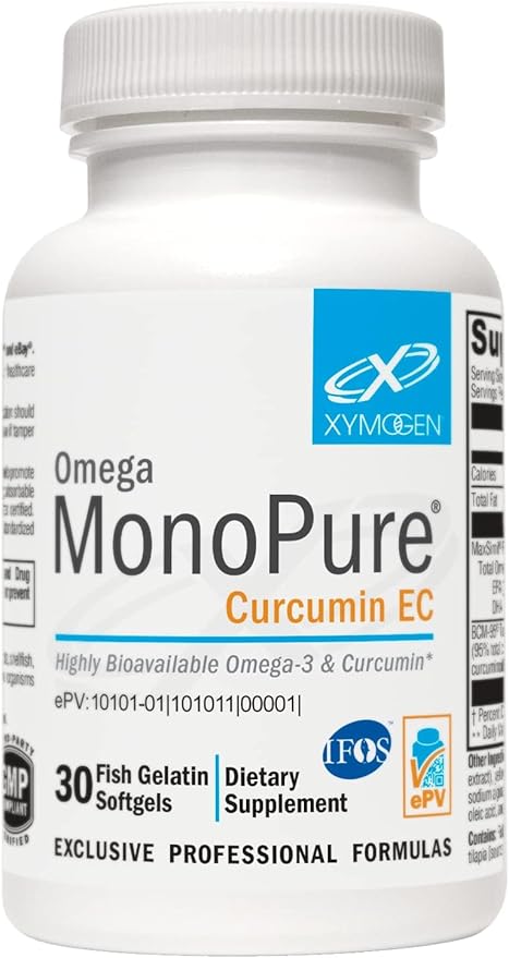 XYMOGEN Omega MonoPure Curcumin EC - Cytokine Balance Support - Monoglyceride Fish Oil with Enhanced DHA EPA Absorption - BCM-95 Turmeric Extract - Omega-3 Softgels