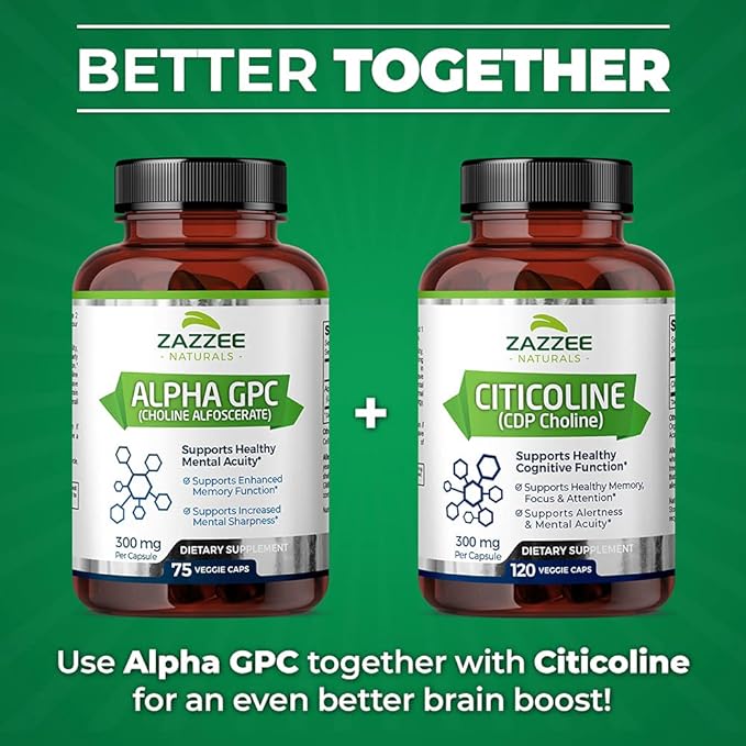 Zazzee Citicoline CDP Choline Capsules and Alpha GPC Choline Capsules