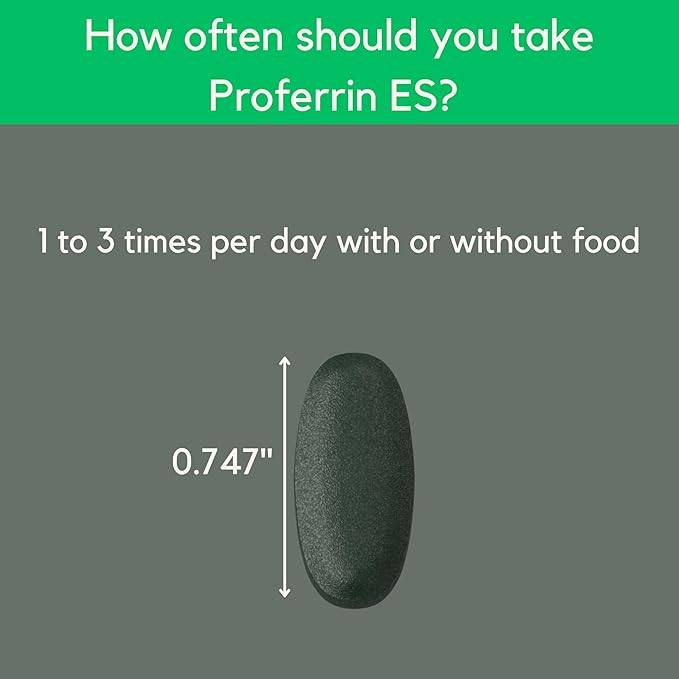 Proferrin ES- 10.5mg of high Absorbing Heme Iron Polypeptide. Made in The USA. 90 Tablets. Easy on The Gut. Not affected by Coffee Calcium or PPI's.