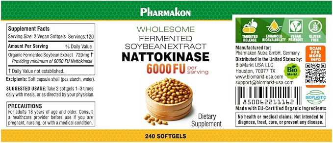 PHARMAKON Natural Nattokinase Organic Fermented Soybean Extract 6000 FUs per Serving