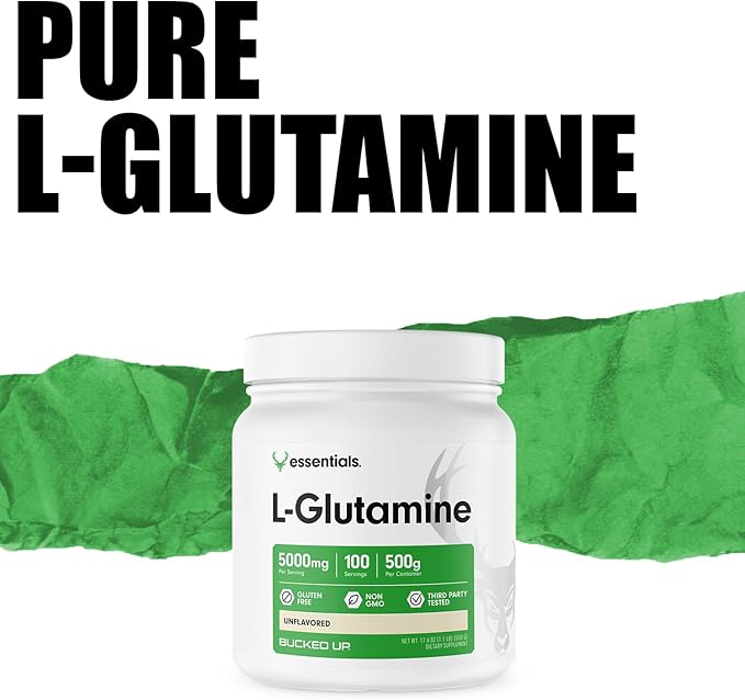 Bucked Up L-Glutamine 500g Powder Gluten-Free Non-GMO Unflavored (100 Servings)