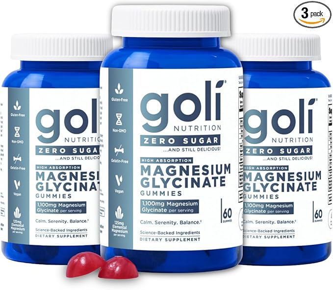 Goli Zero Sugar Magnesium Gummies - 125mg Magnesium Citrate with Vitamin D 60 Count Each (3 Pack 180 Total) - No Artificial Sweeteners No Sugar Alcohols - Vegan Keto-Friendly Gluten-Free