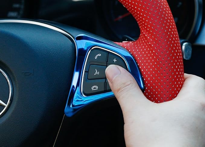 New Decorative Steering Wheel Button Cover 2PCS for Mercedes Benz CLA (C117) 2017 2018 CLA180 CLA200 CLA220 CLA250 (Blue)