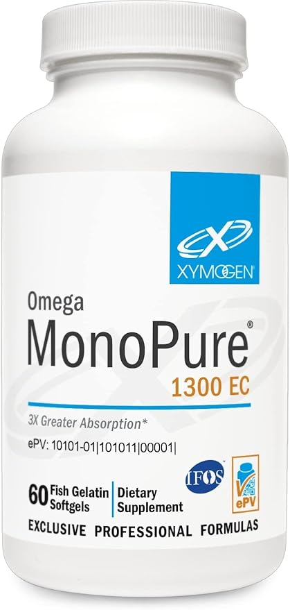 XYMOGEN Omega MonoPure 1300 EC - Heart &amp Brain Support - DHA &amp EPA Omega-3 Fish Oil - Monoglyceride High Absorption Softgels - Enteric Coated - 60 Softgels