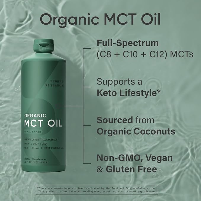 Sports Research® Supplements Pack - Organic MCT Oil C8 C10 C12 + Hydrolyzed Type 1 &amp 3 Collagen Powder Protein + Creatine Monohydrate