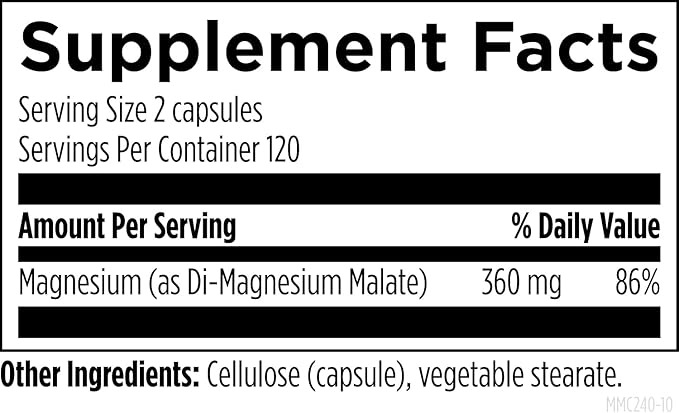 Designs for Health Magnesium Malate - Chelated Magnesium as Di Magnesium Malate - Highly Bioavailable Form to Support Energy Bone Health + Muscle Recovery (240 Magnesium Malate Capsules)