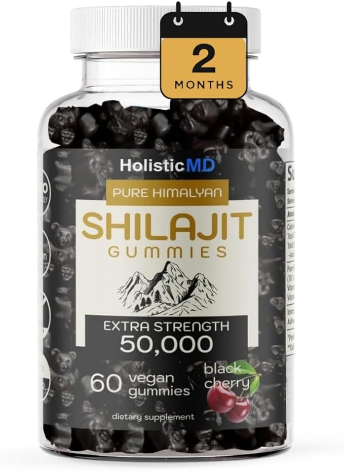 Shilajit Gummies for Men Women Pure Himalayian Extra Strenght 50000 Resin for Metabolism Support Ashwagandha Siberian Chaga | 2 Months Supply Vegan Keto Friendly Cherry 60 Gummies