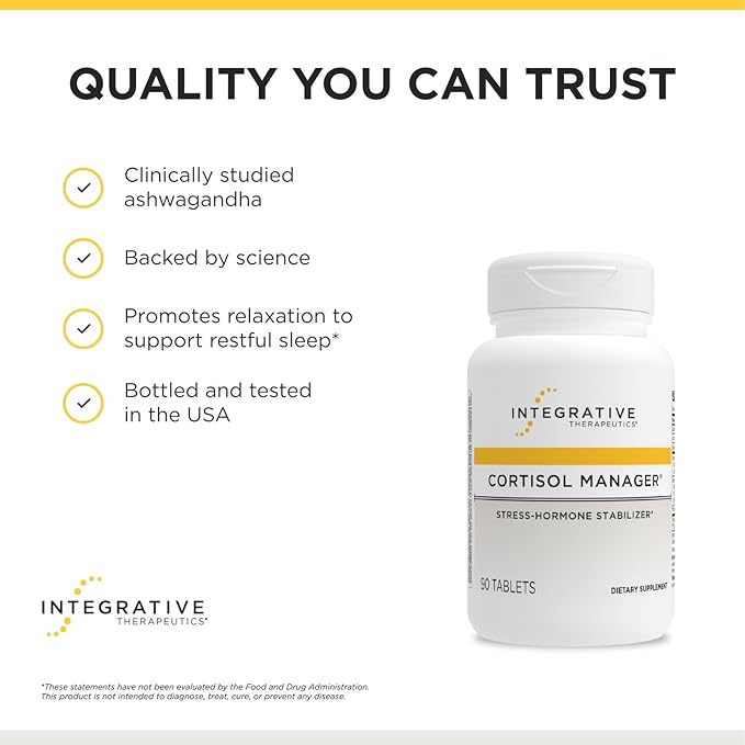 Integrative Therapeutics Cortisol Manager - Balance Cortisol &amp Support Relaxation for Restful Sleep* - Includes Ashwagandha &amp L-Theanine for Confidence with Less Stress* - 90 Tablets (45 Servi