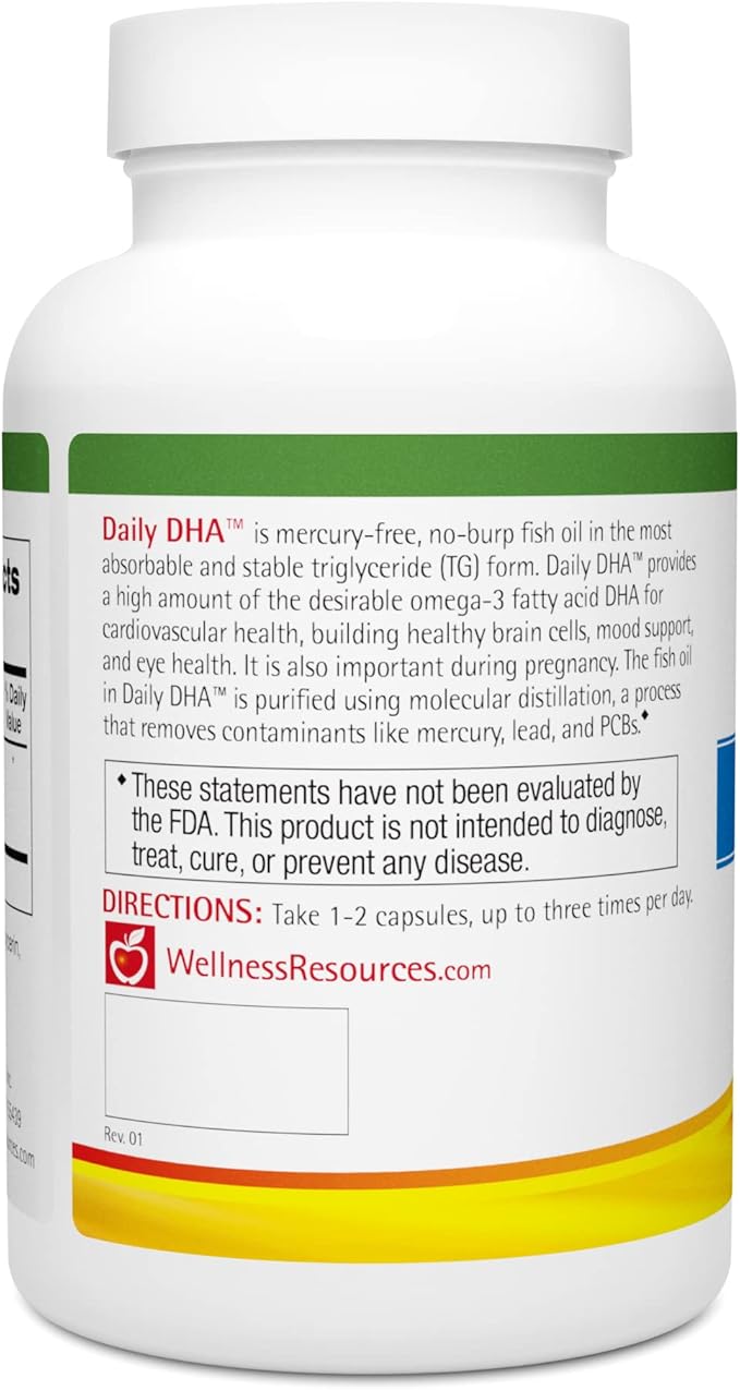 Wellness Resources Daily DHA - Highest Potency &amp Purity DHA Fish Oil in TG Form (180 Capsules)