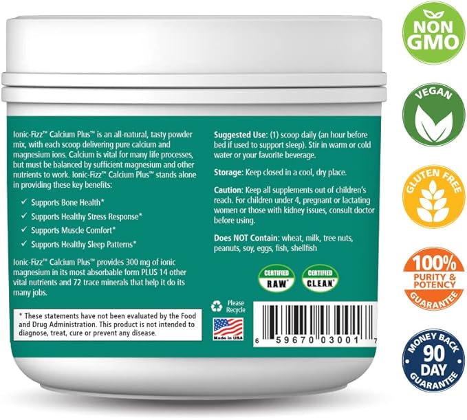 Ionic Fizz Calcium Plus by Pure Essence - Perfect Calcium/Magnesium Ratio with Vitamin A B C D and Potassium Strong Bones - Mixed Berry - 7.41 oz