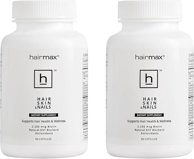 Hairmax for Hair Skin and Nails Dietary Supplement – Hair Loss and Hair Regrowth Treatment for Women and Men. Contains 2500mcg Biotin DHT Blocker MSM &amp Antioxidants Pack of 2 Bottles
