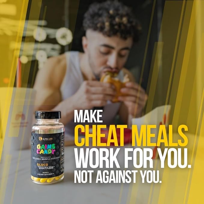 ALPHA LION Gains Candy Supplement Pills that Support Weight Loss Muscle Building Decrease Body Fat Upgrade Energy &amp Workout Performance 60 Capsules (DHB Berberine-GlucoVantage®)