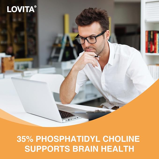 Lovita Lecithin 1000mg per Softgel 35% Phosphatidyl Choline | Lactation Brain &amp Nerve Support | Vegan Non-GMO 60 Softgels
