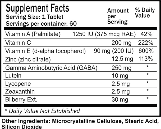 Daily Manufacturing Eye-Vite Plus™ (Vitamin's A C E Zinc Gamma Aminobutyric Acid (GABA) Lutein Zeaxanthin &amp Bilberry)