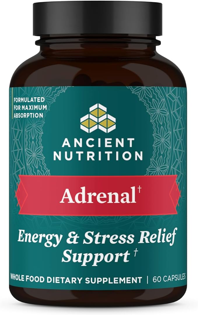Ancient Nutrition Adrenal Support with Ashwagandha Supplement Helps Reduce Stress &amp Fatigue Paleo and Keto Friendly Gluten Free 1300mg 60 Capsules