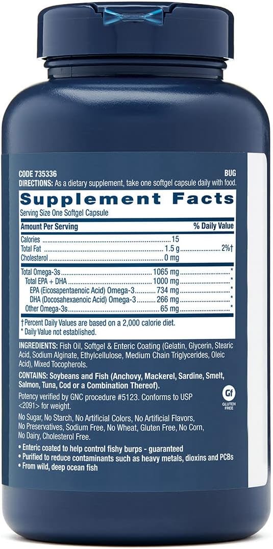 GNC Triple Strength Fish Oil Twin Pack 120 Softgels per Bottle Supports Heart Brain Skin Eye and Joint Health