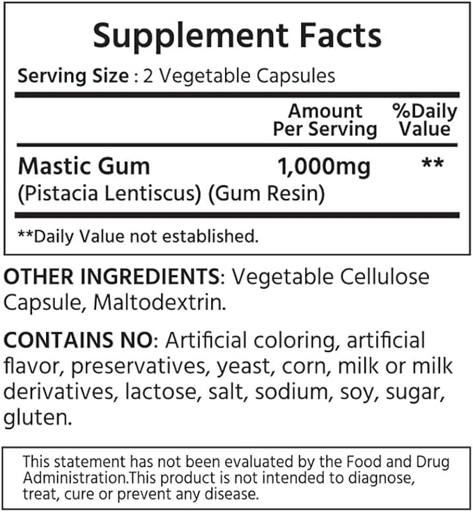 ML Naturals Mastic Gum 1000mg (Per Serving) – 240 Vegan Capsules – Supports Digestive &amp Stomach Health