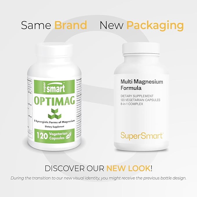 SuperSmart Multi Magnesium Formula (Previously Optimag) - Full Spectrum 8 Active Forms - Fight Magnesium Deficiency | Non-GMO &amp Gluten Free - 120 Vegetarian Capsules