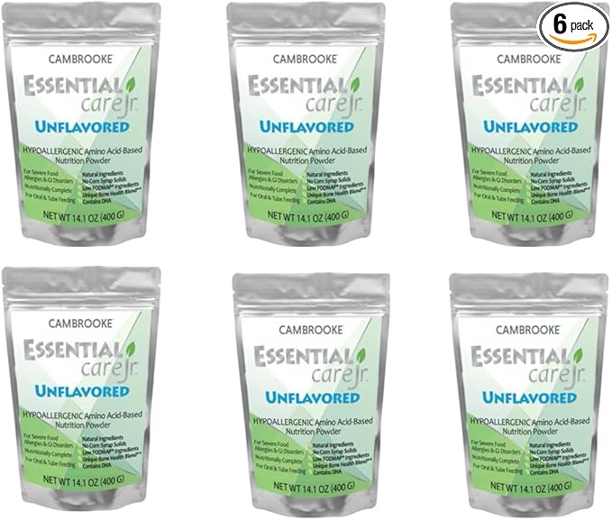 Essential Care JR Unflavored Hypoallergenic Amino Acid-Based Nutrition Powder (Case of 6 Packages Unflavored)